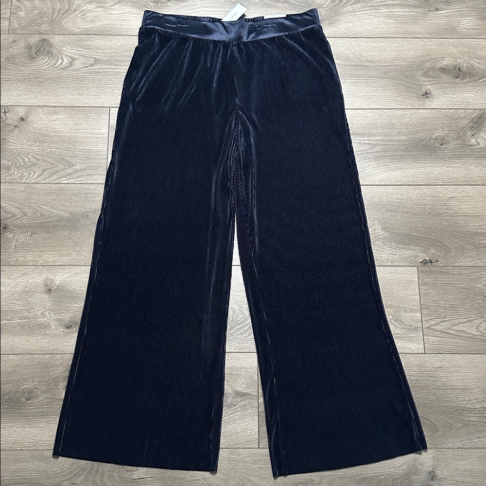 Lane Bryant High Rise Wide Leg Lightweight Mini Pleat Pants Navy Blue Size 14/16